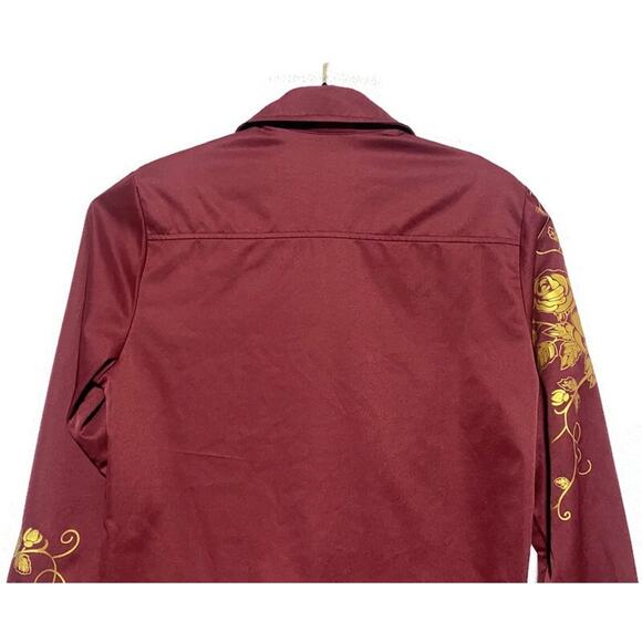 Zeroyaa Embroidered Shirt Men's Small Burgundy Red Snap Buttons Long Sleeve - Picture 8 of 9